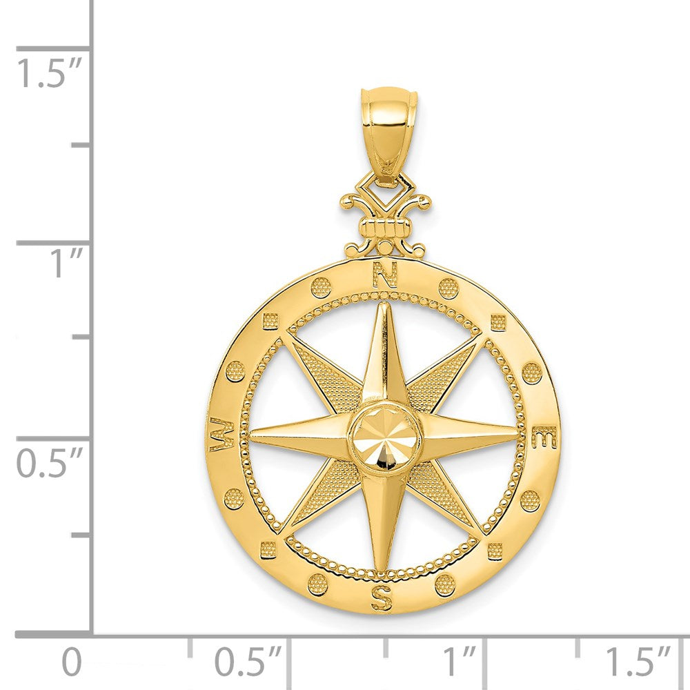 14K Diamond-Cut Polished and Satin Compass Pendant