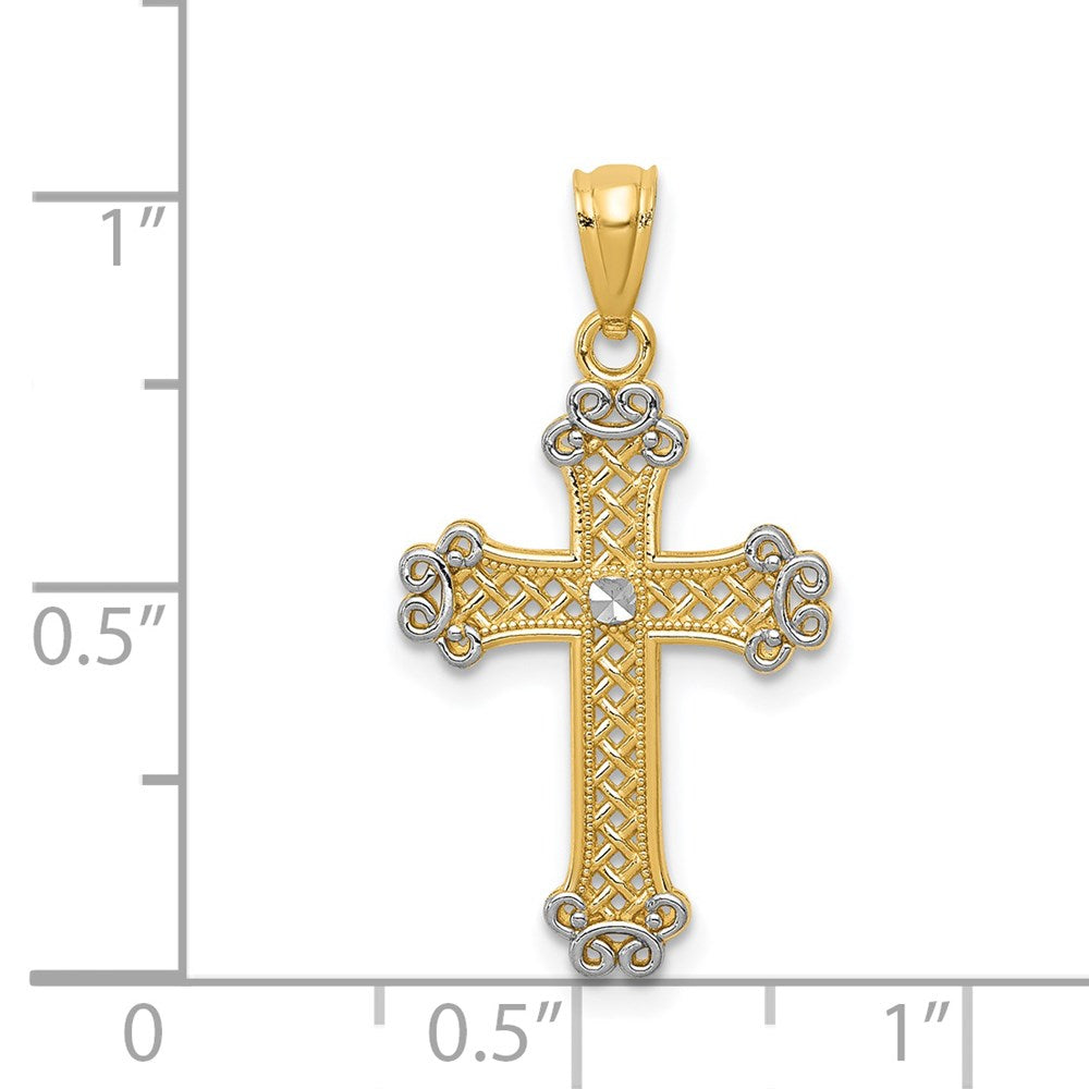 14k w/Rhodium Diamond-cut Filigree Cross Pendant