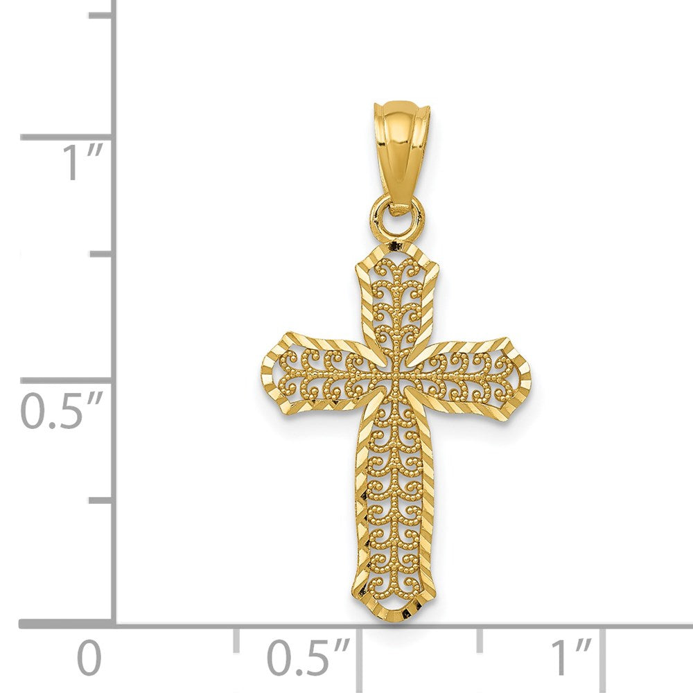 14k Diamond-cut Polished Filigree Cross Pendant