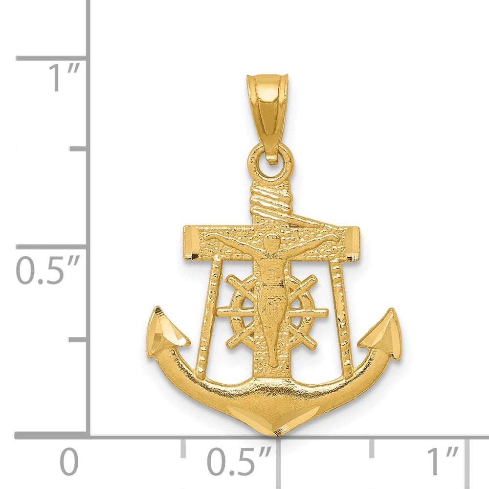 14k Satin Diamond-cut Anchor w/Crucifix Pendant