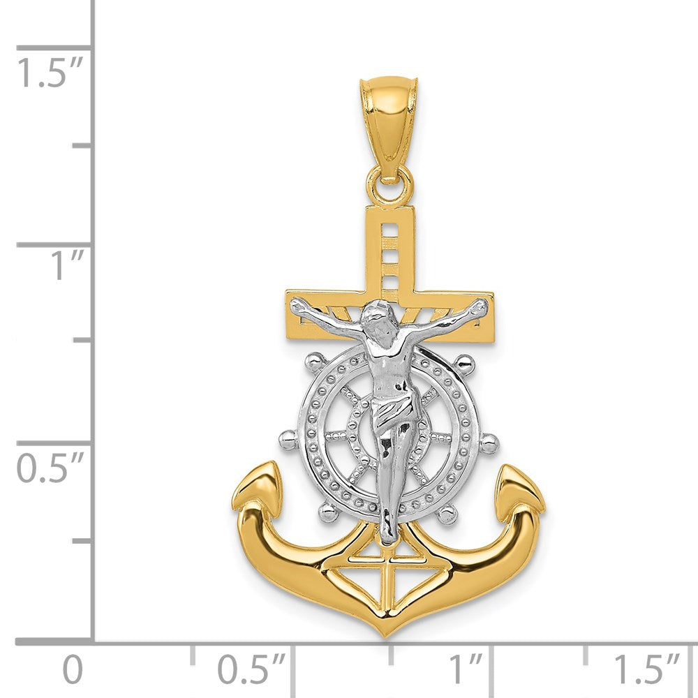 14k w/Rhodium Polished Mariners Crucifix Pendant