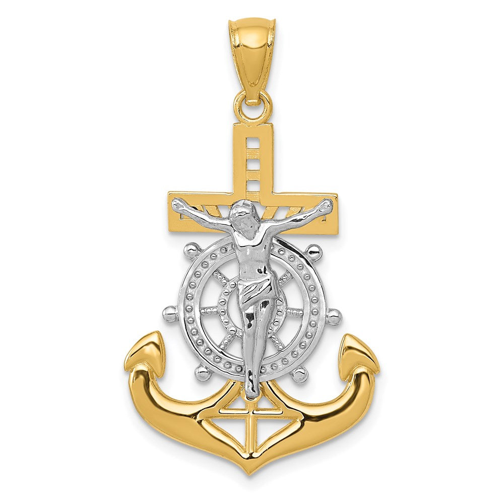 14k w/Rhodium Polished Mariners Crucifix Pendant