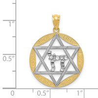 14k w/Rhodium Star of David w/Chai D/C Circle Pendant