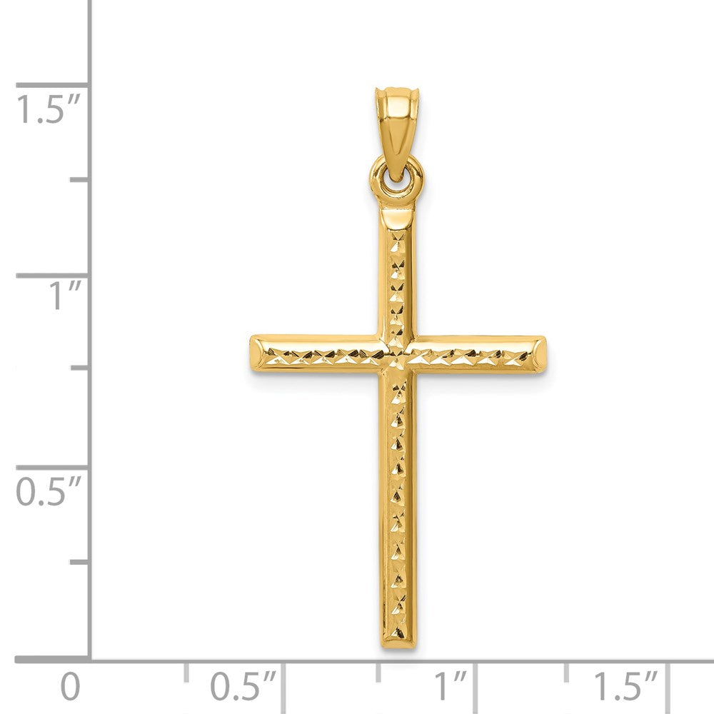 14k Hollow Diamond-cut Cross Pendant