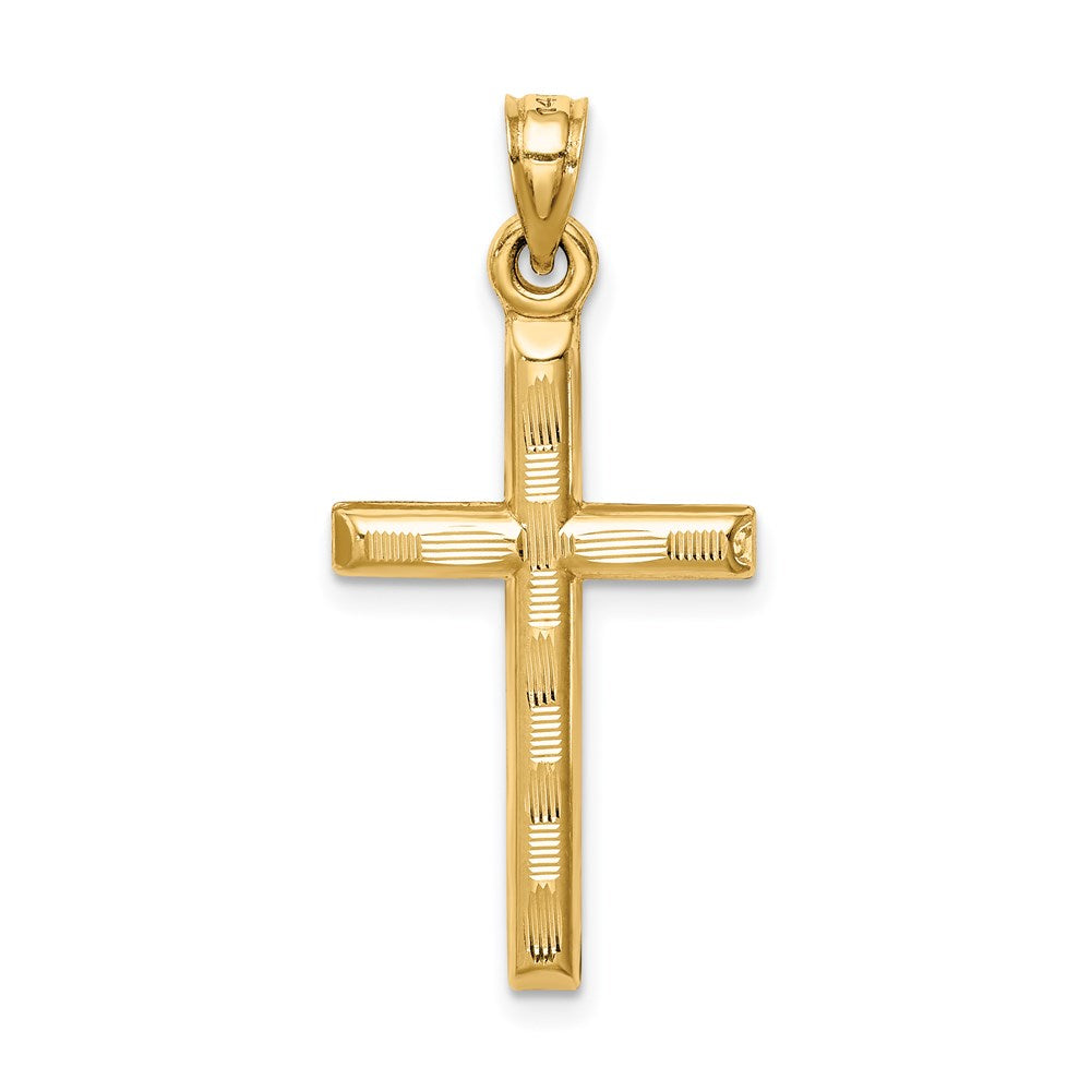 14k Hollow Diamond-cut Cross Pendant