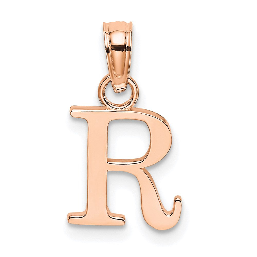 14K Rose Gold Polished Block Letter R Initial Pendant