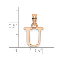 14K Rose Gold Polished Block Letter U Initial Pendant