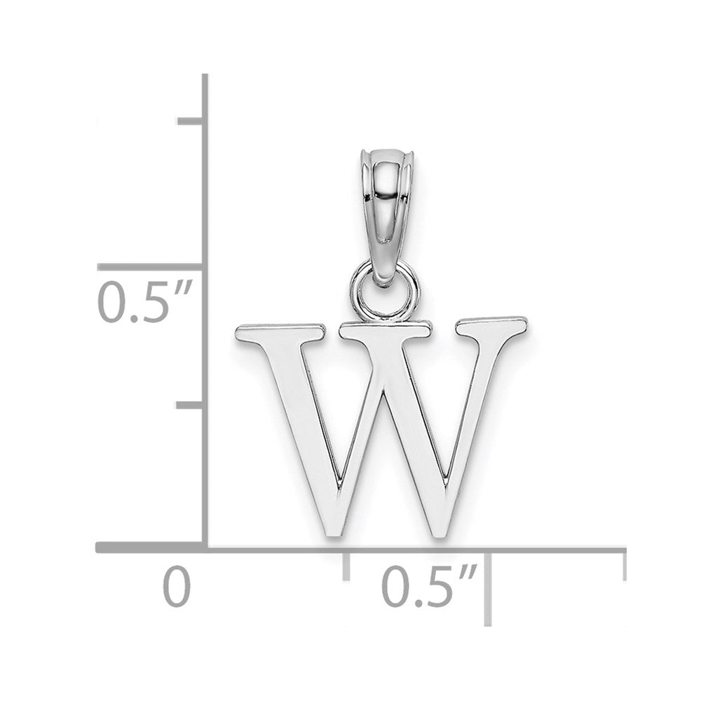 14K White Gold Polished Block Letter W Initial Pendant