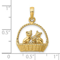 14K 3-D Cats Inside Of Basket Charm