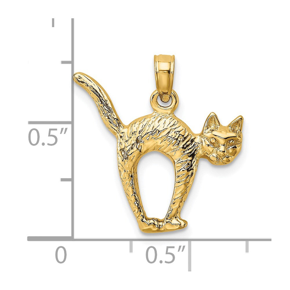 14K 3-D Textured Arch Back and Raised Tail Cat Charm