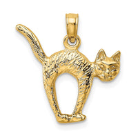 14K 3-D Textured Arch Back and Raised Tail Cat Charm