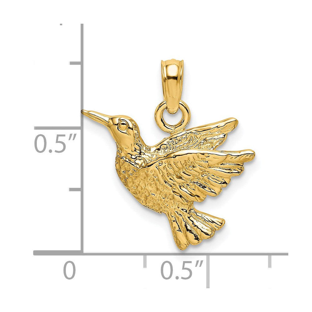 14K Engraved Hummingbird Charm
