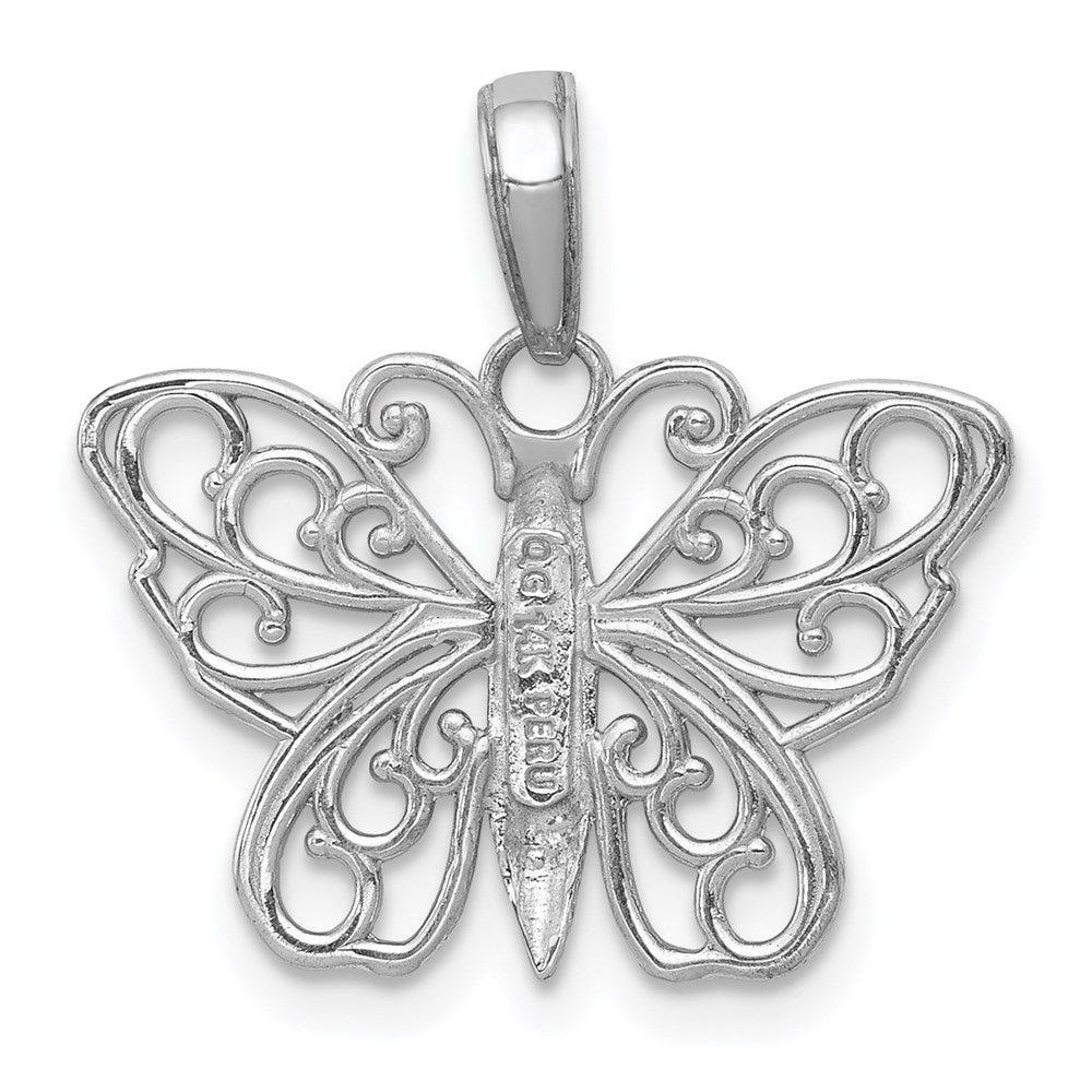 14K White Gold Filigree Butterfly Charm