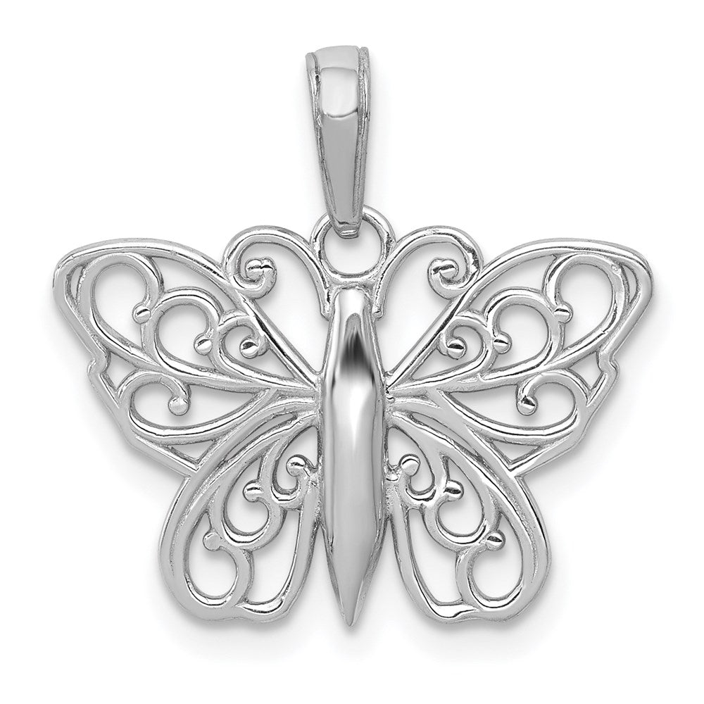 14K White Gold Filigree Butterfly Charm