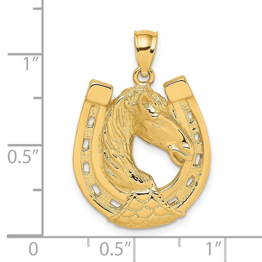 14K Polished and Engraved Horse Head In Shoe Charm