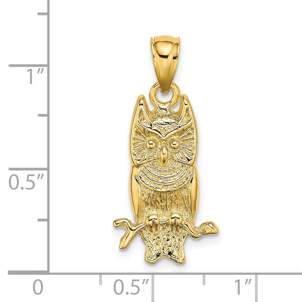 14K Textured Owl Charm
