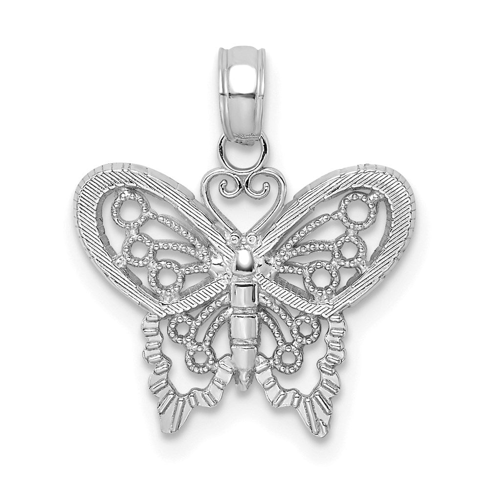 14K White Gold Polished and Beaded Butterfly Charm