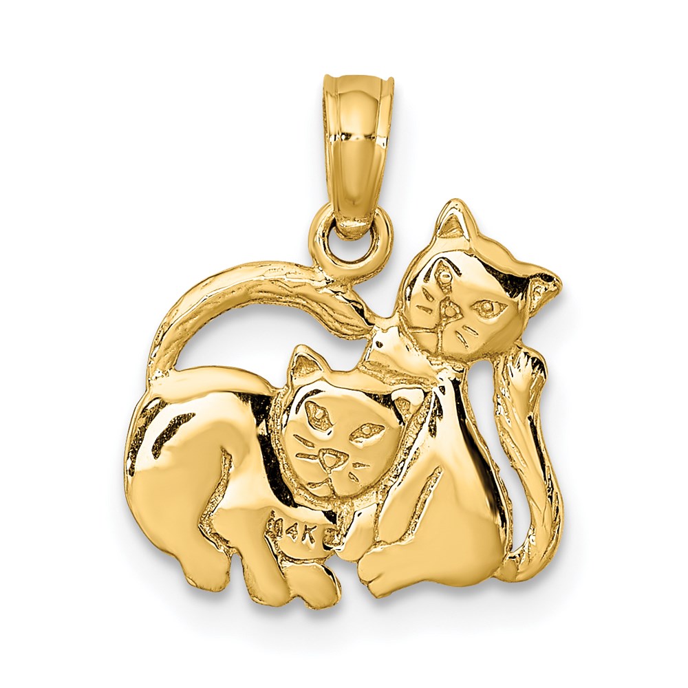 14K 3-D Polished Two Kittens Charm