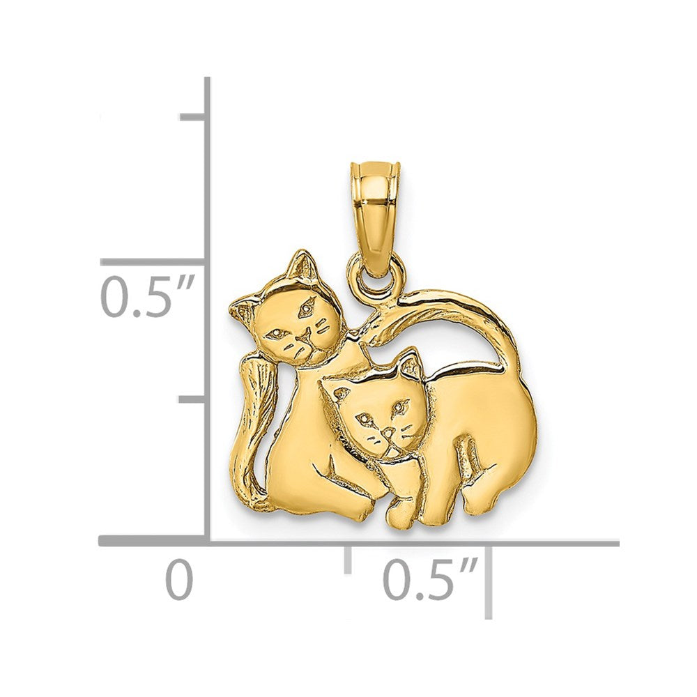 14K 3-D Polished Two Kittens Charm