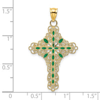14K Green Enamel Filigree Cross Charm