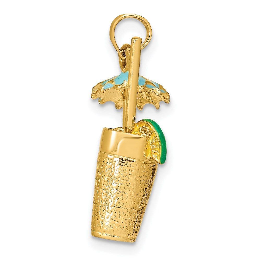 14K 3-D Cocktail Drink w/ Enamel Umbrella and Lime Charm
