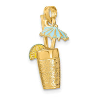 14K 3-D Cocktail Drink w/ Enamel Umbrella and Lime Charm
