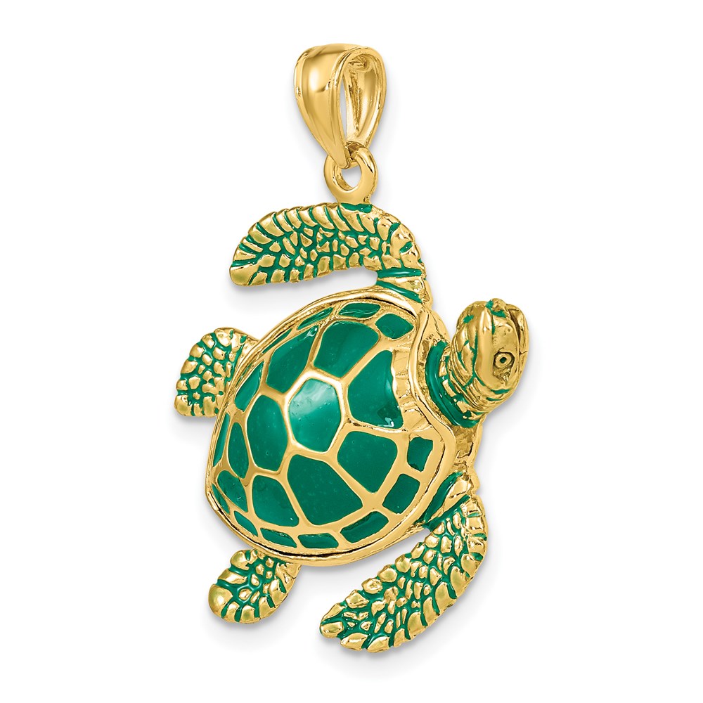14K 3-D Green Enamel Large Sea Turtle Charm 5