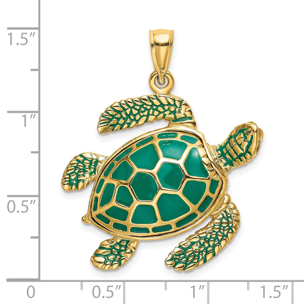 14K 3-D Green Enamel Large Sea Turtle Charm 3