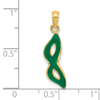 14K 3-D and Beveled W/Green Enamel Masquerade Mask Pendant