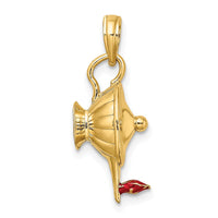 14K W/ Red Enamel Polished 3-D Genie Lamp Charm