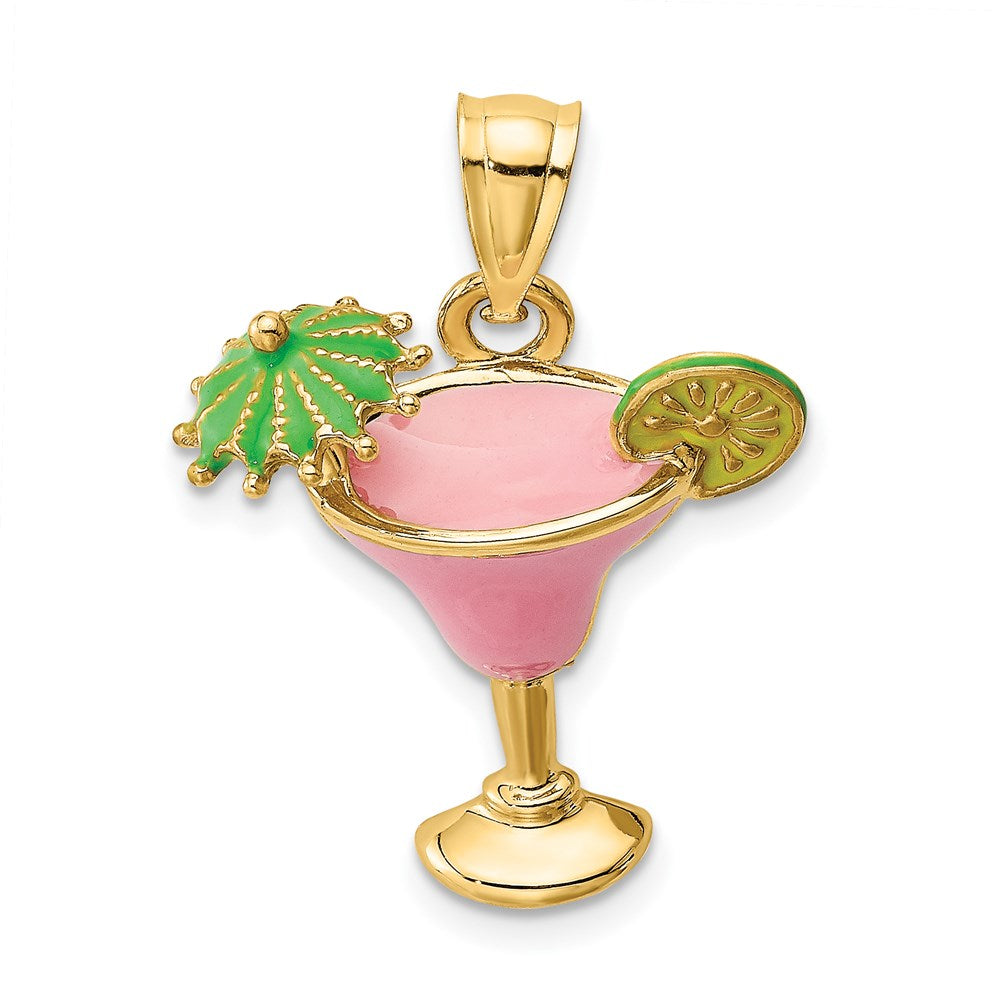 14K Pink Enameled Margarita Drink w/ Umbrella and Lime Charm