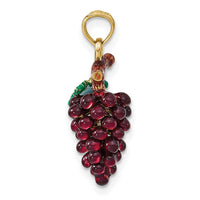 14K 3-D ENAMEL PURPLE GRAPES W/STEM & LEAF