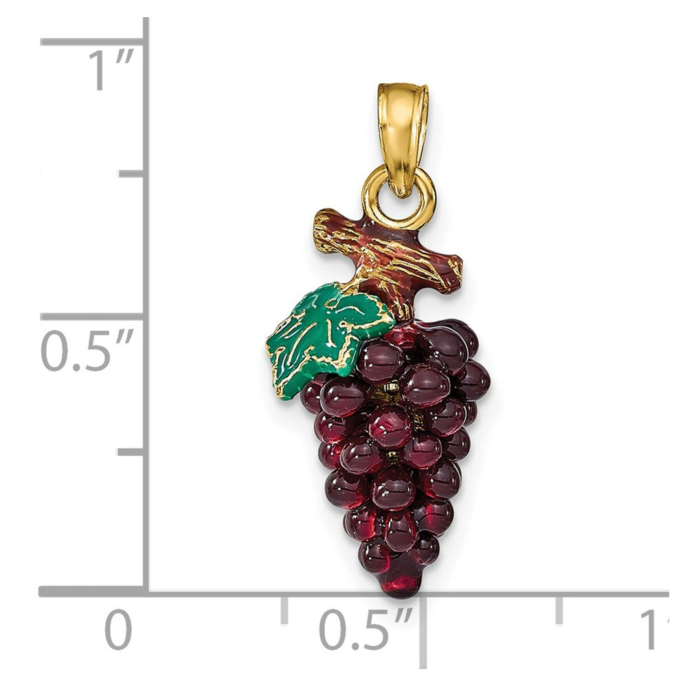 14K 3-D ENAMEL PURPLE GRAPES W/STEM & LEAF