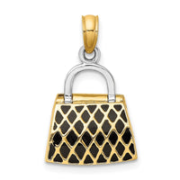 14K & Rhodium 3-D w/Black and White Enamel Opens Handbag Charm