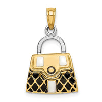 14K & Rhodium 3-D w/Black and White Enamel Opens Handbag Charm