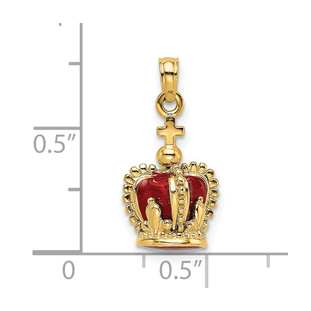 14K 3-D w/ Red Enamel Inside Crown w/ Cross On top Charm