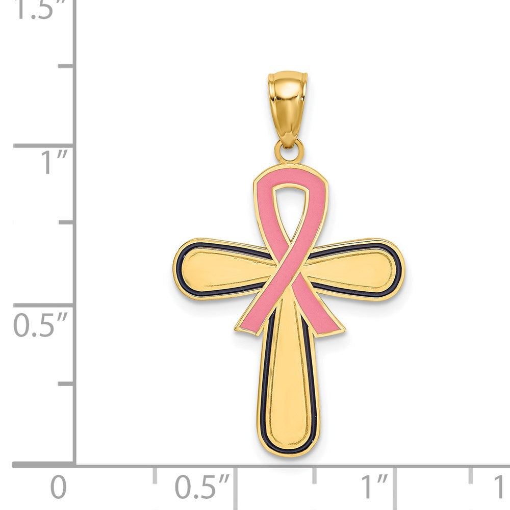 14K Enamel Pink Ribbon Breast Cancer Cross