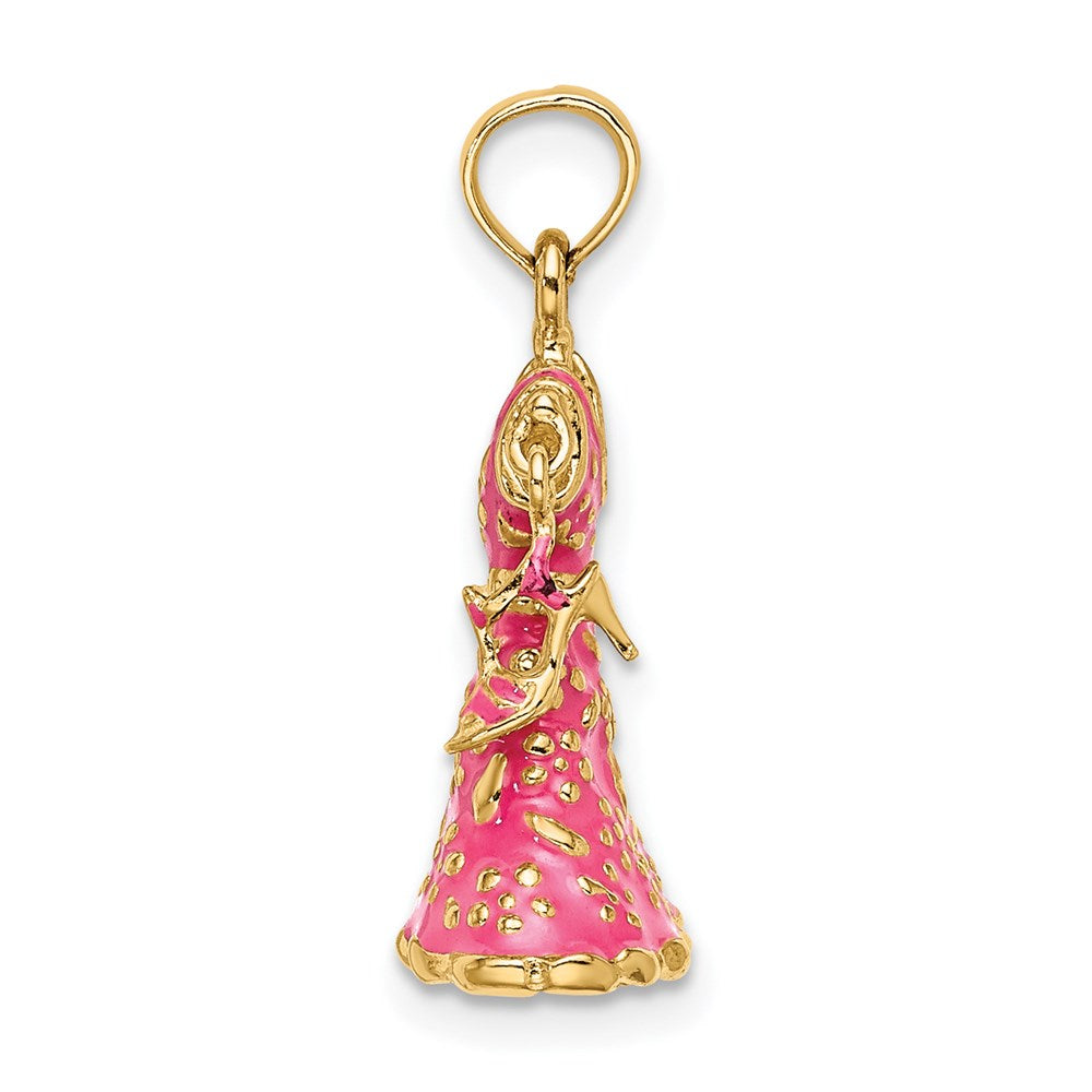 14K 3-D Moveable Enamel Pink Floral Dress w/ Shoe Charm