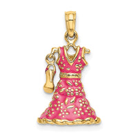 14K 3-D Moveable Enamel Pink Floral Dress w/ Shoe Charm