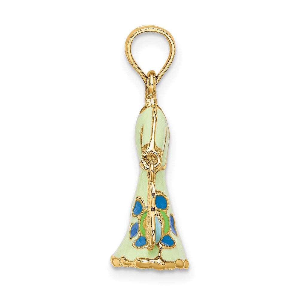14K 3-D Moveable Enamel Mint Floral Dress w/ Flip-Flop Charm