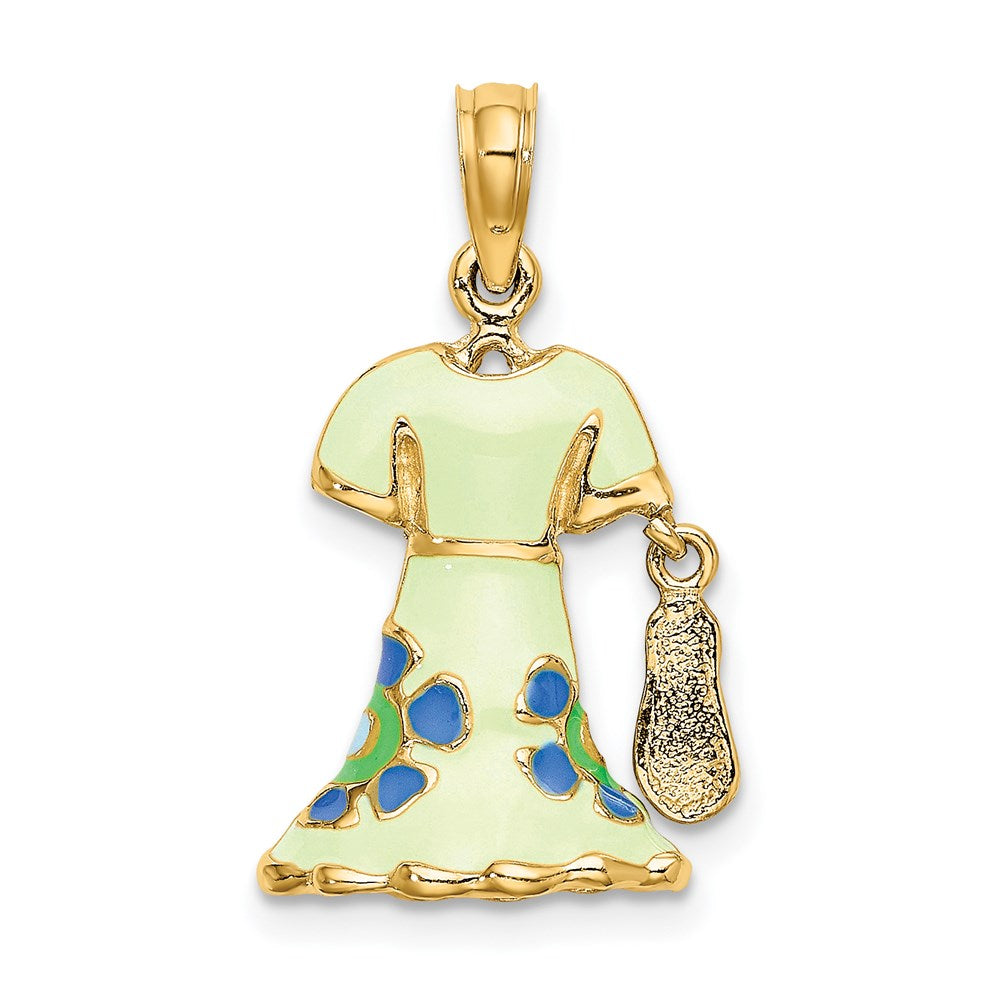 14K 3-D Moveable Enamel Mint Floral Dress w/ Flip-Flop Charm