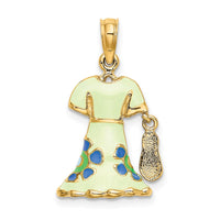 14K 3-D Moveable Enamel Mint Floral Dress w/ Flip-Flop Charm