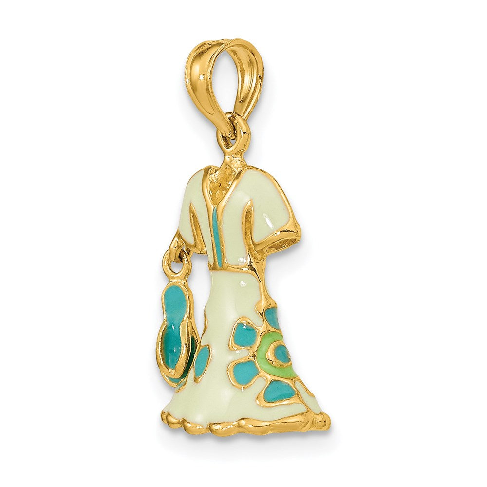 14K 3-D Moveable Enamel Mint Floral Dress w/ Flip-Flop Charm