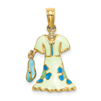 14K 3-D Moveable Enamel Mint Floral Dress w/ Flip-Flop Charm