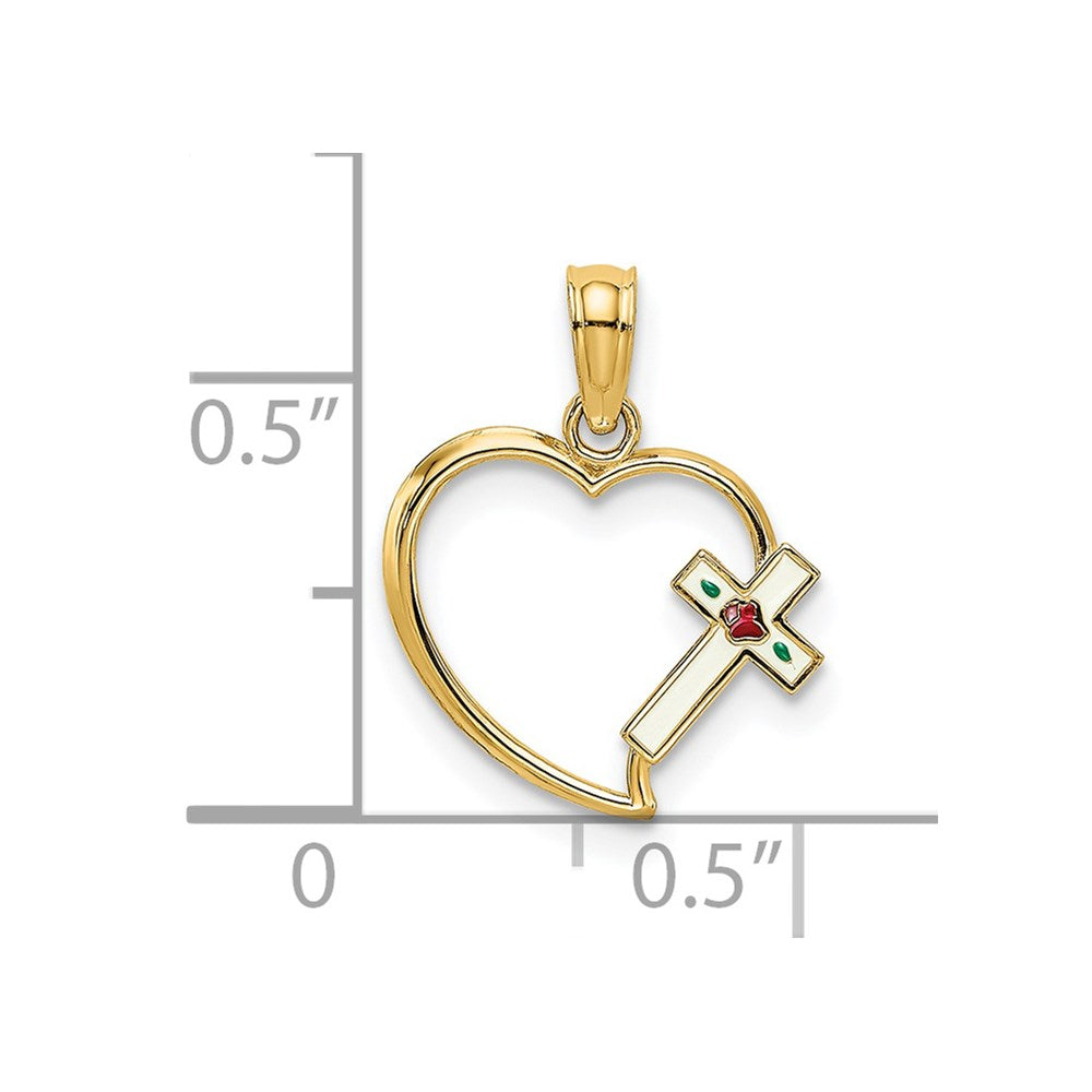 14K Enamel Cross and Heart Charm