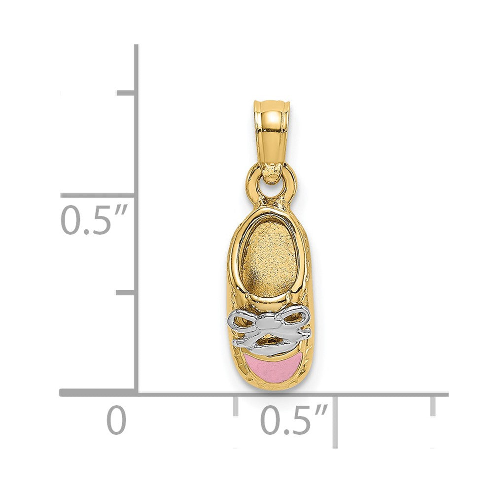 14K & Rhodium 3-D Pink Enamel Baby Shoe Charm