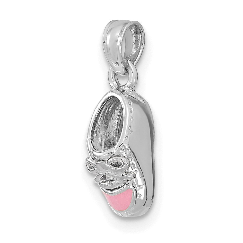 14K White Gold 3-D Pink Enamel Baby Shoe Charm