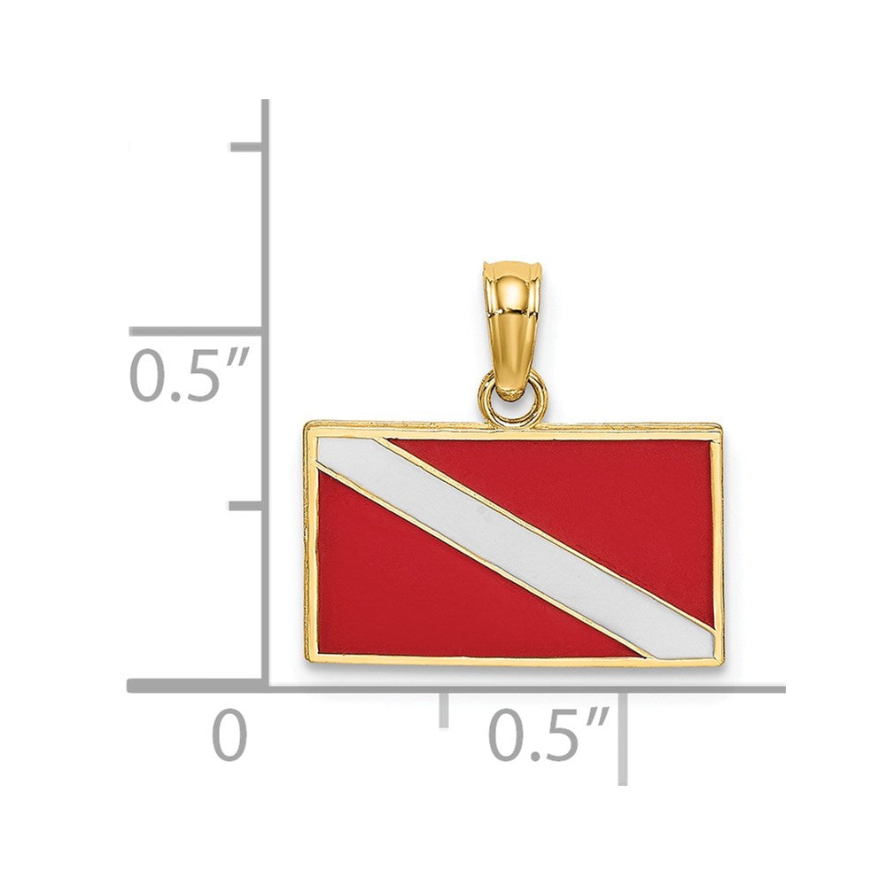 14K Dive Flag W/Red & White Enamel Charm