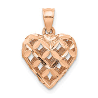 14K Rose Polished 3-D Diamond-cut Puffed Heart Charm