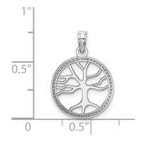 14K White Gold Small Tree of Life In Round Frame Charm